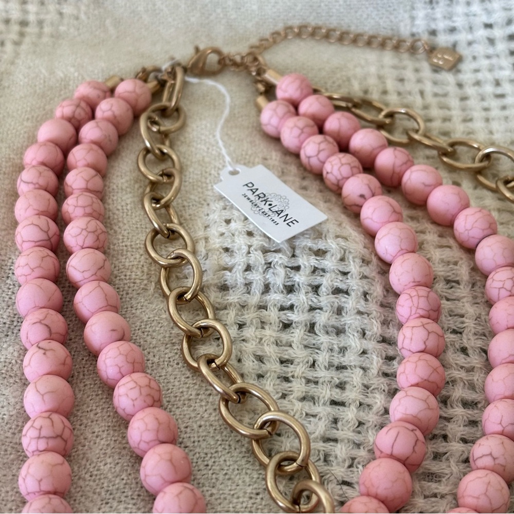 Park Lane Pink Beaded & Gold Chain Statement Necklace - Picture 5 of 7